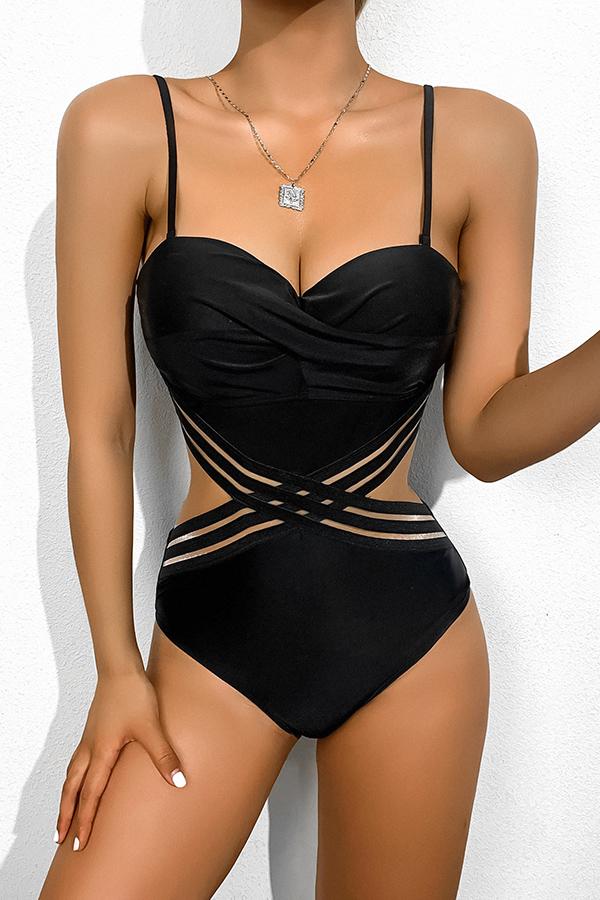 Heart-shaped Cross Cut Out Push Up One Piece Swimsuit-Charmo