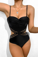 Heart-shaped Cross Cut Out Push Up One Piece Swimsuit-Charmo