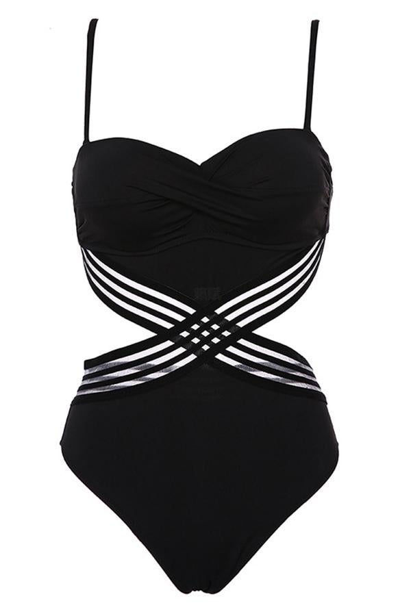 Women's Heart-shaped Cross Cut Out Push Up One Piece Swimsuit Charmo