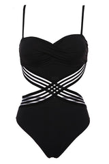 Heart-shaped Cross Cut Out Push Up One Piece Swimsuit-Charmo