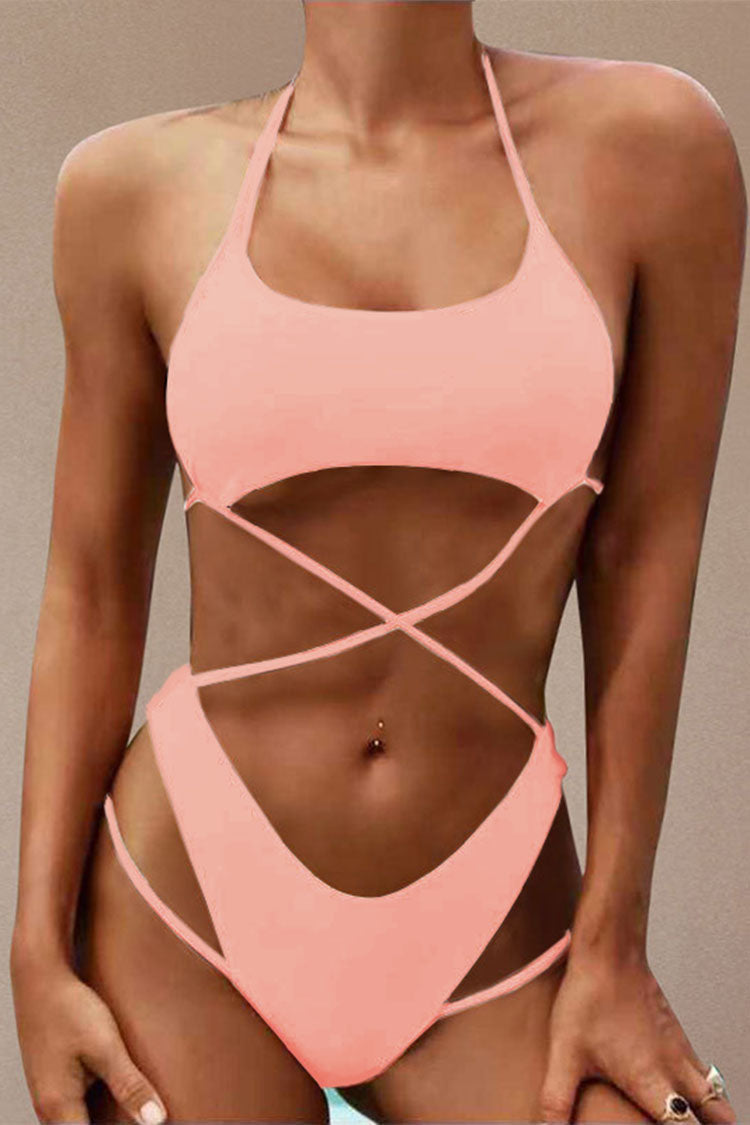 Cut Out Criss-cross Tie Backless One Piece Swimsuit