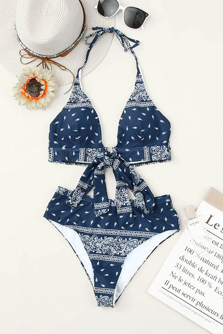 Charmo Blue and White Floral Printed Triangle Bikini